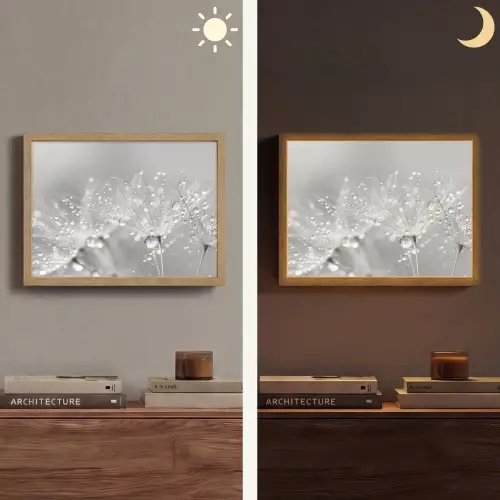 Paardenbloem - Waterdruppels - Stilleven - Modern Light Box met batterij (Wandlamp) middel -sfeer3