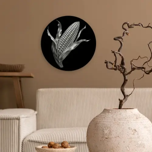 Maïskolf - Glanzend metaal - Elegant Wandcirkel kunststof plaat 5mm dik klein -sfeer1