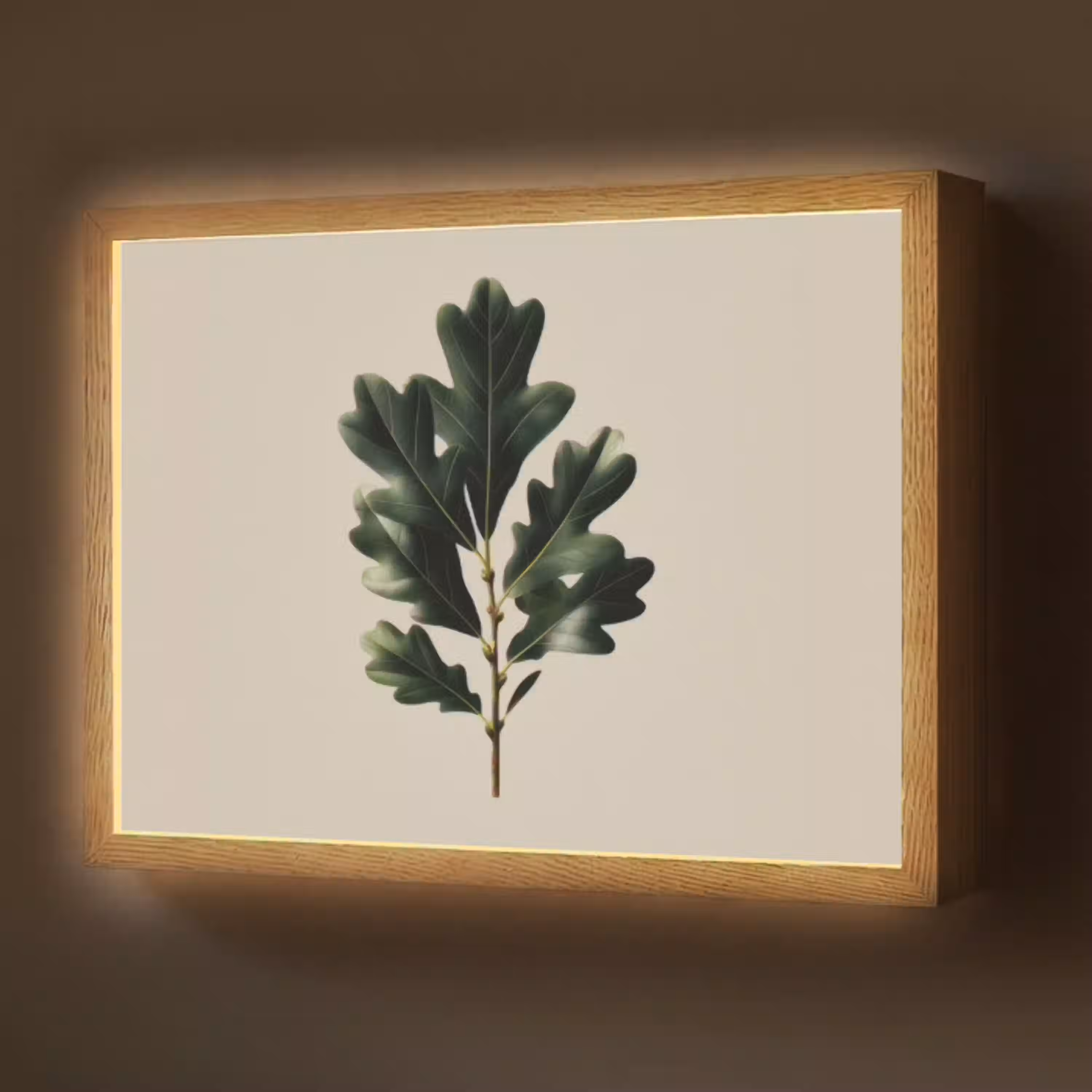 Eikenbladeren - Beige - Groen - Golvende randen Light Box met batterij (Wandlamp) middel -z3d_website