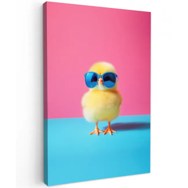 Kuiken - Zonnebril - Blauw Tuinposter op houten frame 2 cm dik middel -3d