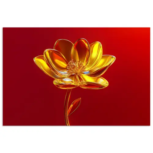 Bloem - Goud - Glazen poster papier klein -3d