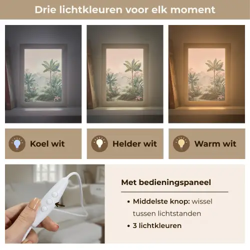 Tropisch landschap - palmbomen - Bloemen - Roze lucht Light Box met kabel (Tafellamp) klein -USP_lichtkleurNL