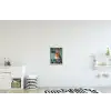 Roodborstje - Vogel - Blauw - Decoratie textielposter latten blank klein -kinderkamer