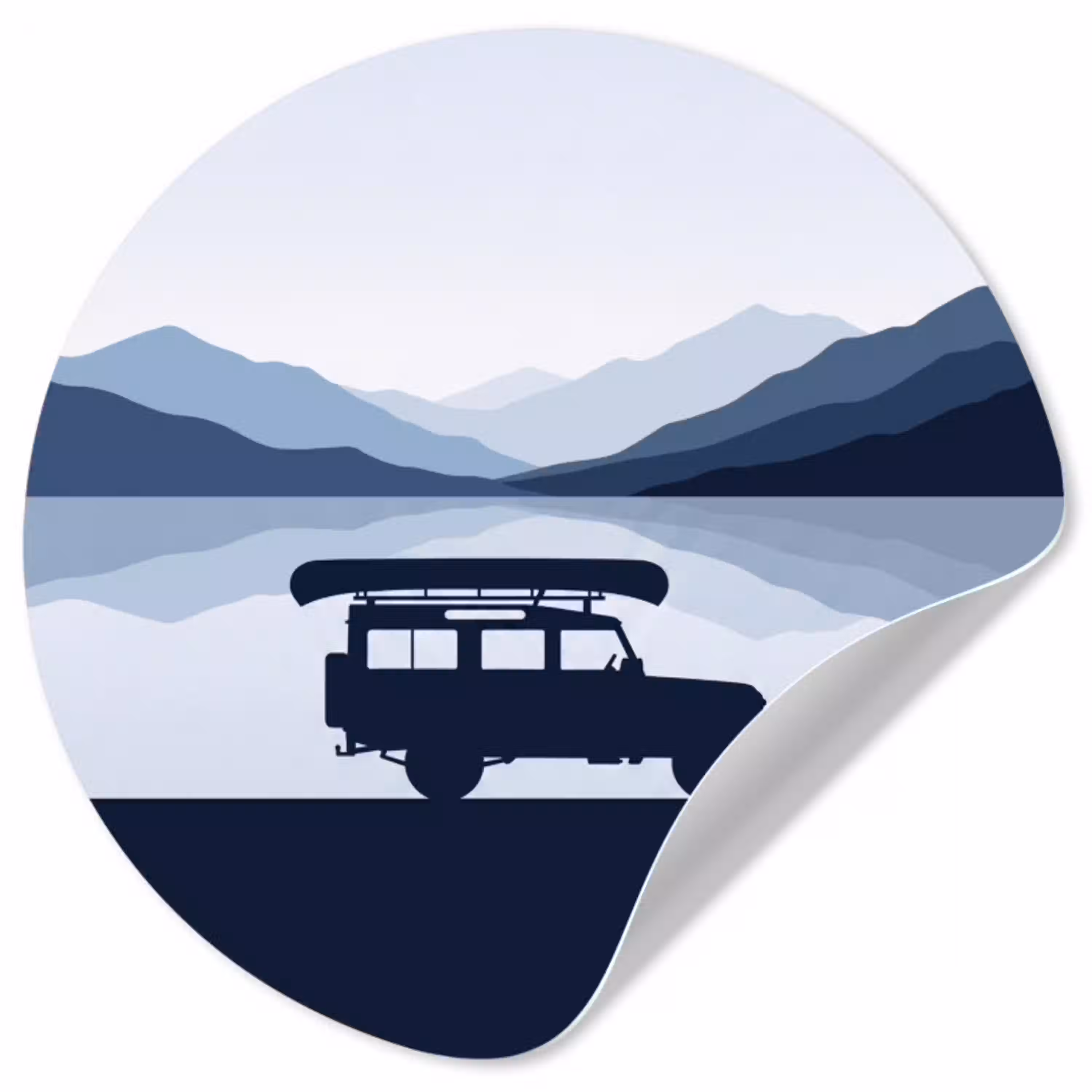 Auto - Meer - Bergen - Blauw Wandcirkel behangsticker klein -3d