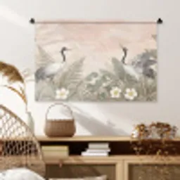 Kraanvogels - Natuur - Roze Wandkleed katoen middel -sfeer5