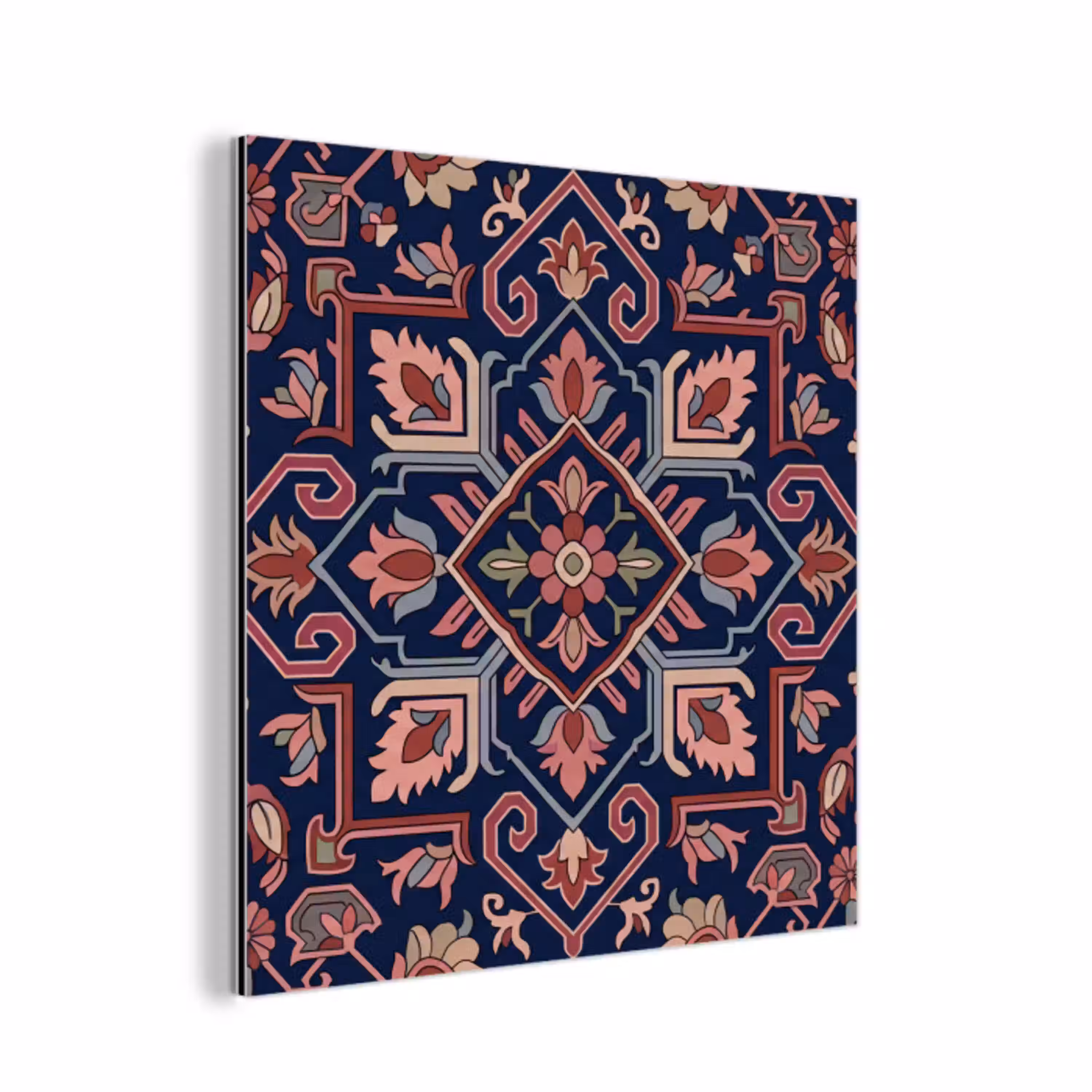 Patroon - Oosters - Floraal - Blauw - Klassiek aluminium wit klein -3d