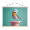 Roodborstje - Vogel - Koksmuts - Sokkel textielposter latten blank klein -3d