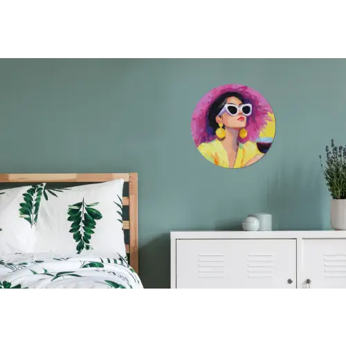 Vrouw - Hoed - Paars - Wijn Wandcirkel aluminium klein -slaapkamer