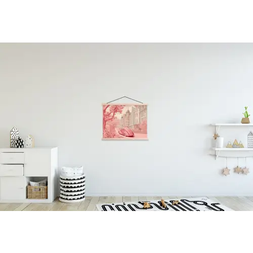 City - Car - Pink textielposter latten blank klein -kinderkamer
