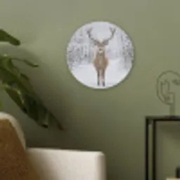 Hert - Winter - Bos - Natuur - Wit Akoestische PET Vilt - Rond klein -sfeer2