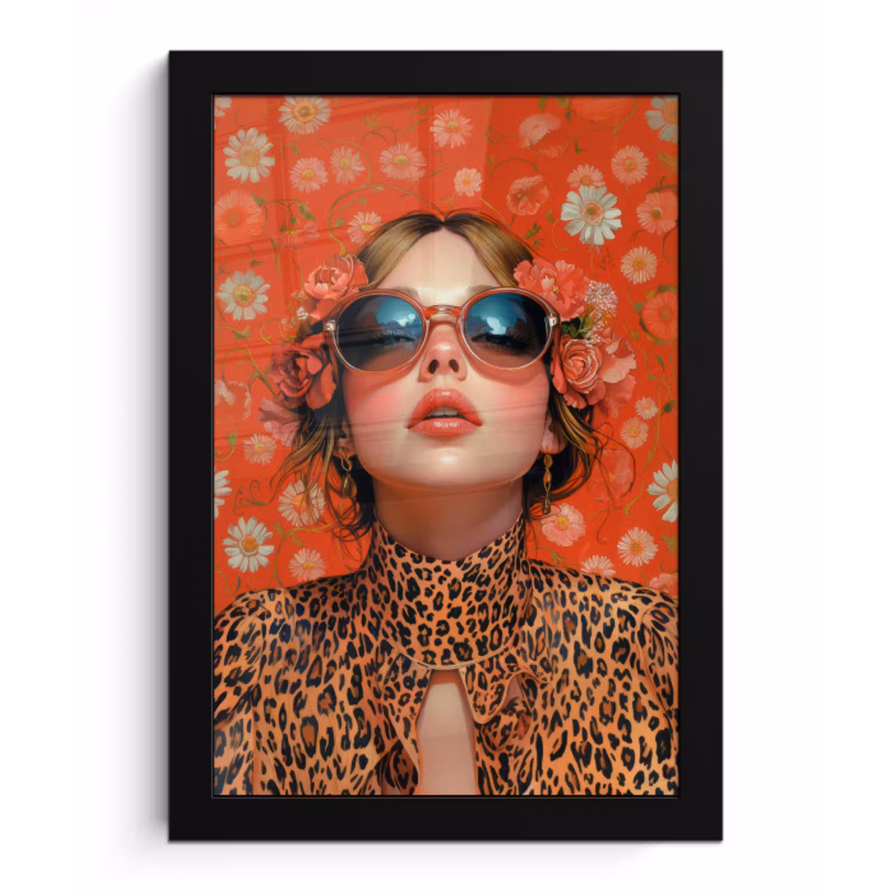 Vrouw - Kleurrijk - Dierenprint - Bloemen fotolijst zwart zonder passe partout klein -3d