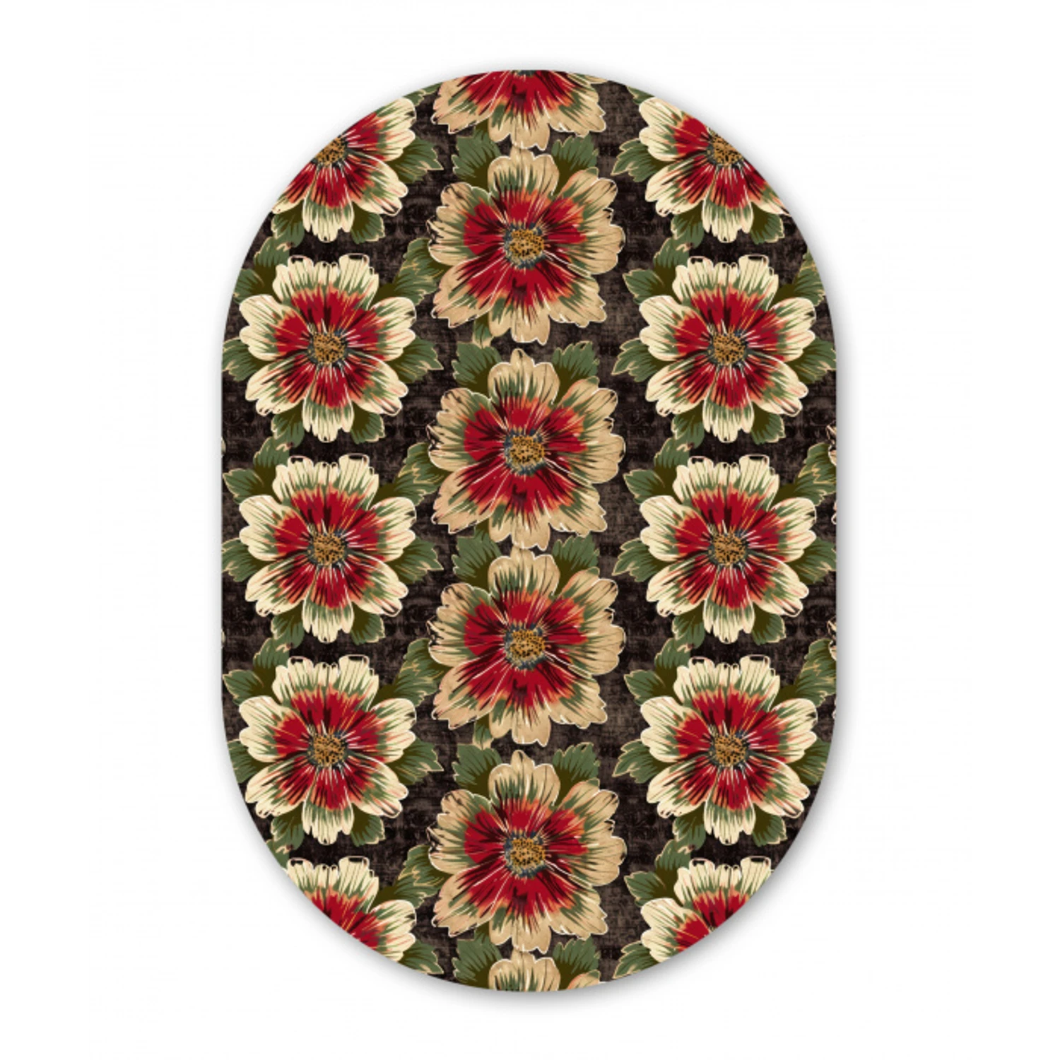 Bloemen - Klassiek - Patroon - Rood Wandcirkel Ovaal Aluminium middel 839 -3d
