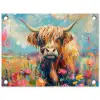 Schotse hooglander - Natuur - Kleurrijk - Bloemen tuinposter los doek klein -3d