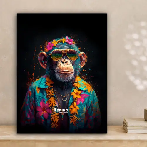 Chimpansee met Hawaii blouse canvas 2cm klein -sfeer1
