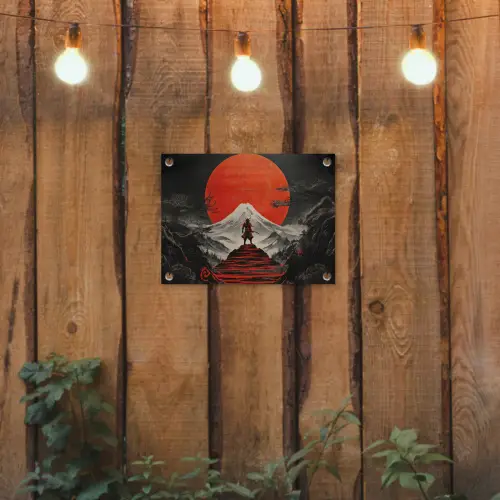 Krijger - Rode trappen - Zon - Berg tuinposter los doek klein -sfeer1