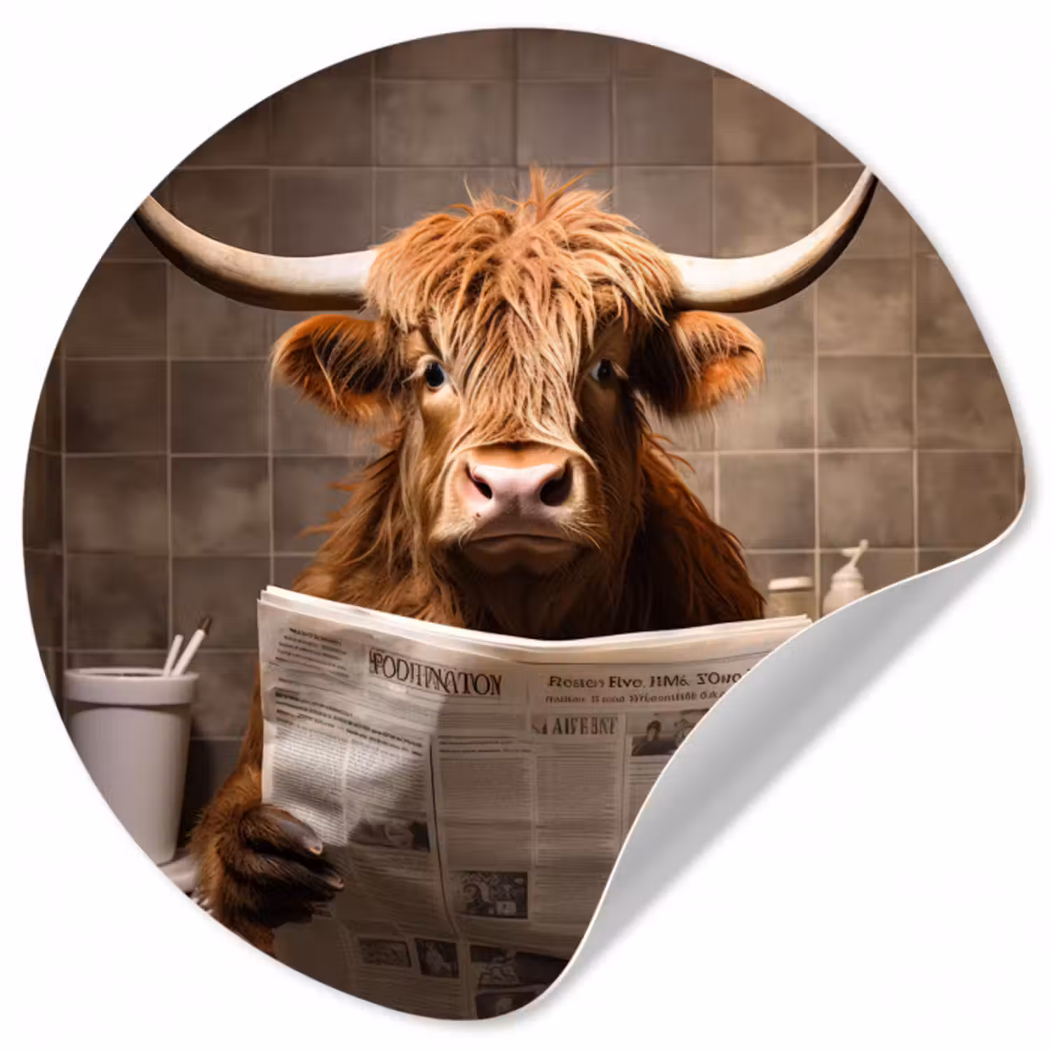 Runde Tapete - Schottische Highlander - Zeitung - Toilette