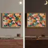 Harmonieus - Abstracte bloemen - Warme tinten Light Box met batterij (Wandlamp) middel -sfeer3