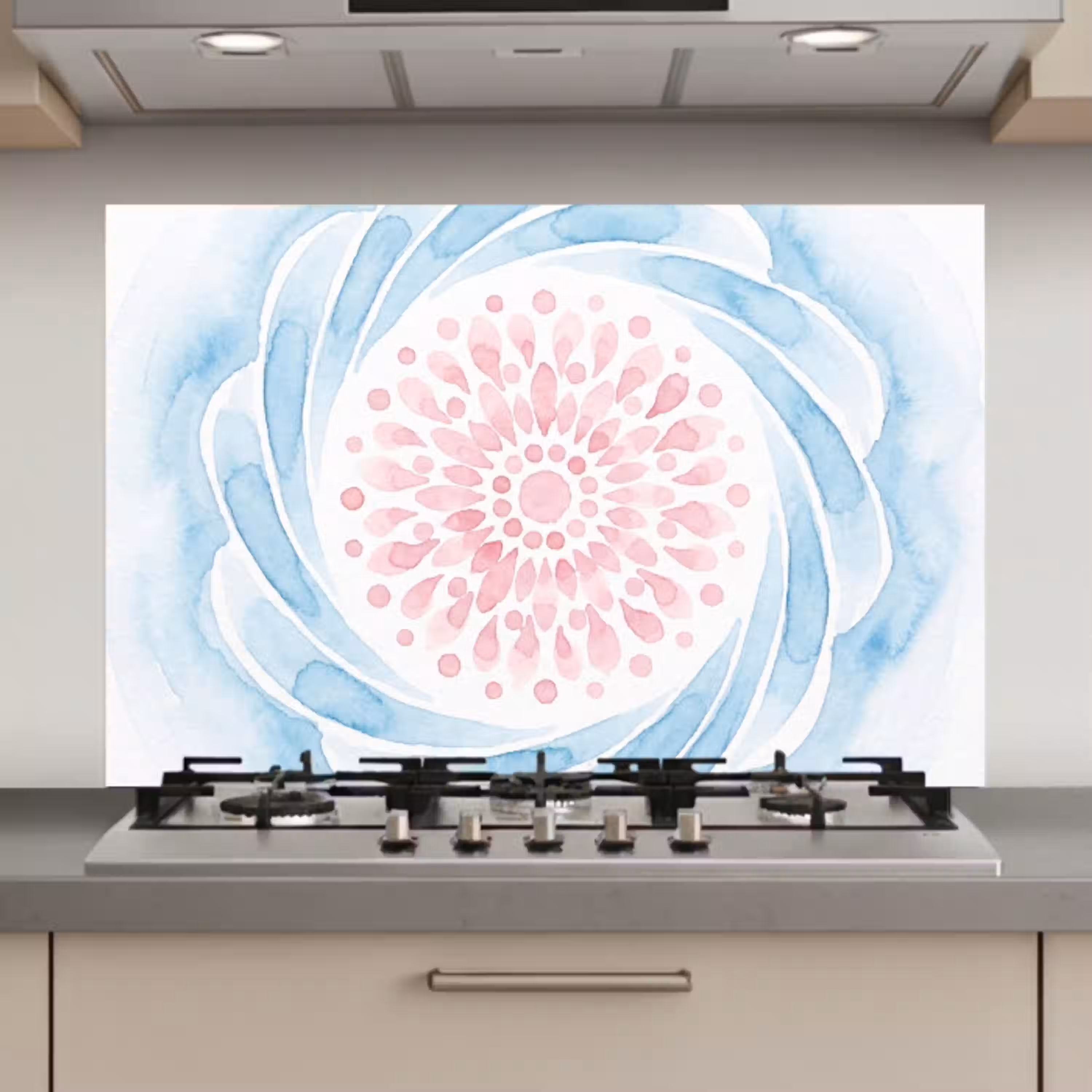 Abstract - Bloemvorm - Aquarel - Roze - Blauw keuken achterwand spatscherm klein -3d_website