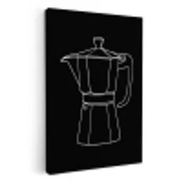 Mokkapot - Zwart - Wit - Lijntekening KitchenYeah - Keuken - Canvas klein -3d