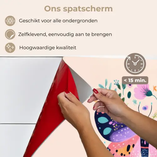 Bloemen - Bladeren - Vlinder - Kleurrijk keuken achterwand spatscherm klein -spatscherm_NL