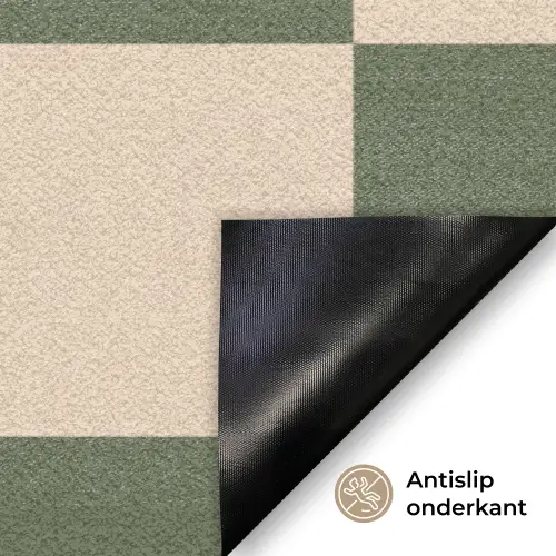 Schaakbord print - Groen - Beige - Blokjes Deurmat klein -antislip_NL