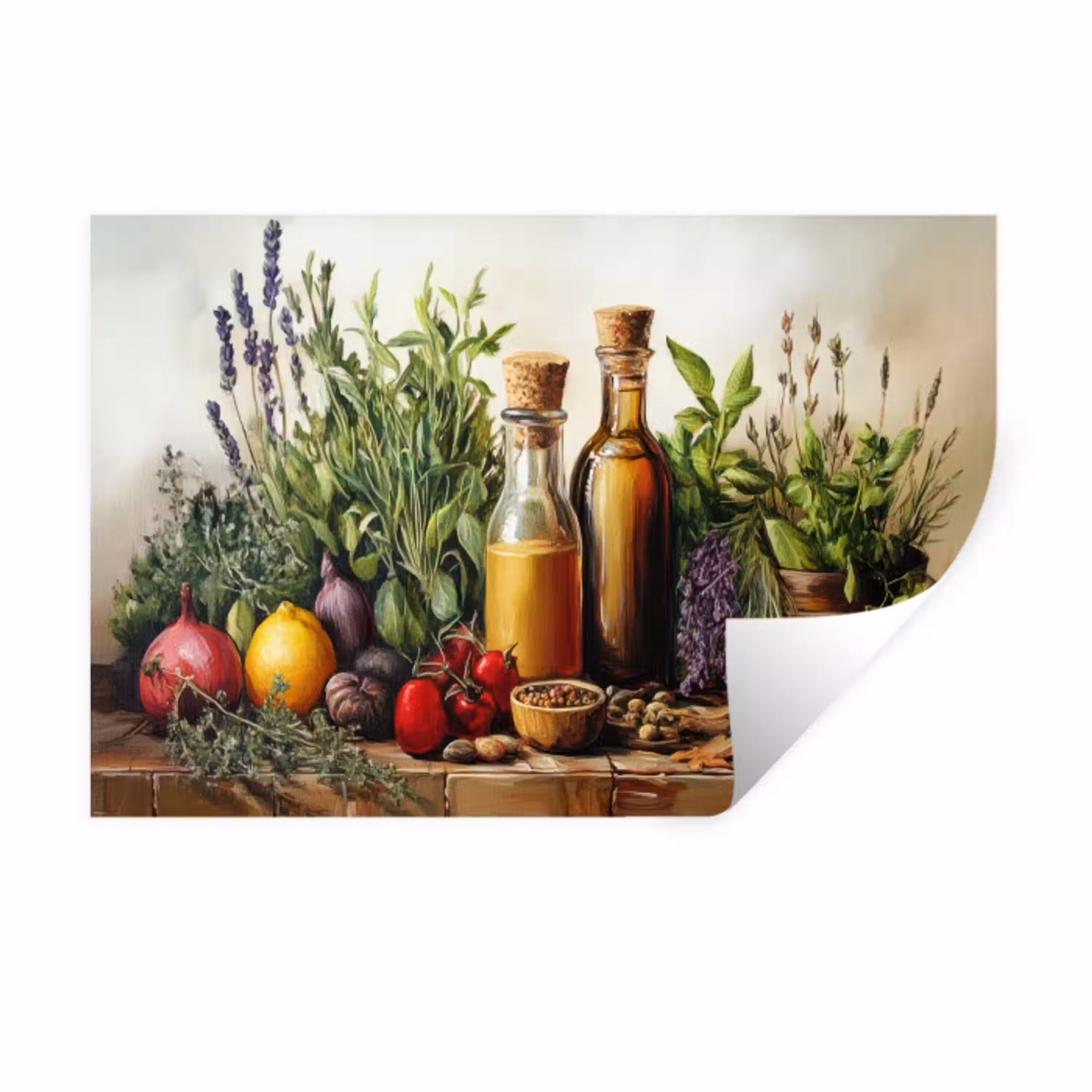 Stilleven - Kruiden - Specerijen - Fruit - Kleurrijk Muursticker klein -3d