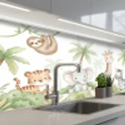 Dieren - Jungle - Pastel keuken achterwand 2 middel -3d_schuin