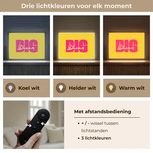 Dream big - Geel - Roze Light Box met batterij (Wandlamp) middel -USP_lichtkleurNL