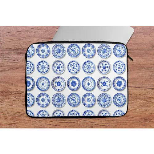 Borden - Bloemen - Patroon - Blauw laptophoes neopreen klein 279 -tafel