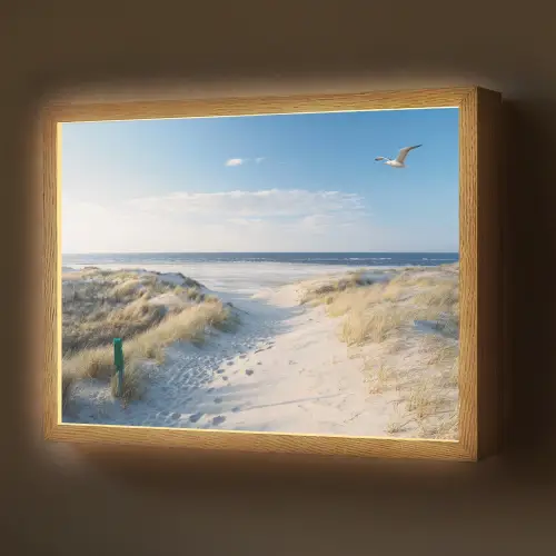 Duin - Meeuw - Strand - Zee - Zon Light Box met batterij (Wandlamp) middel -z3d_website