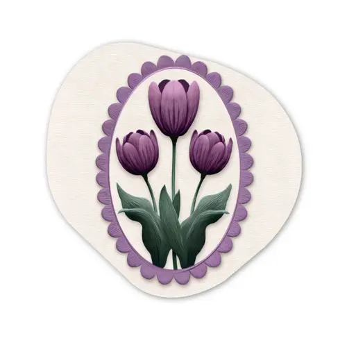 Tulpen - Paars - Lijst - Bladeren Wandcirkel Organisch Plexiglas middel -3d