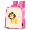 Leeuw - Kleurrijke manen - Beige Kinderrugzak - Roze middel -schuin