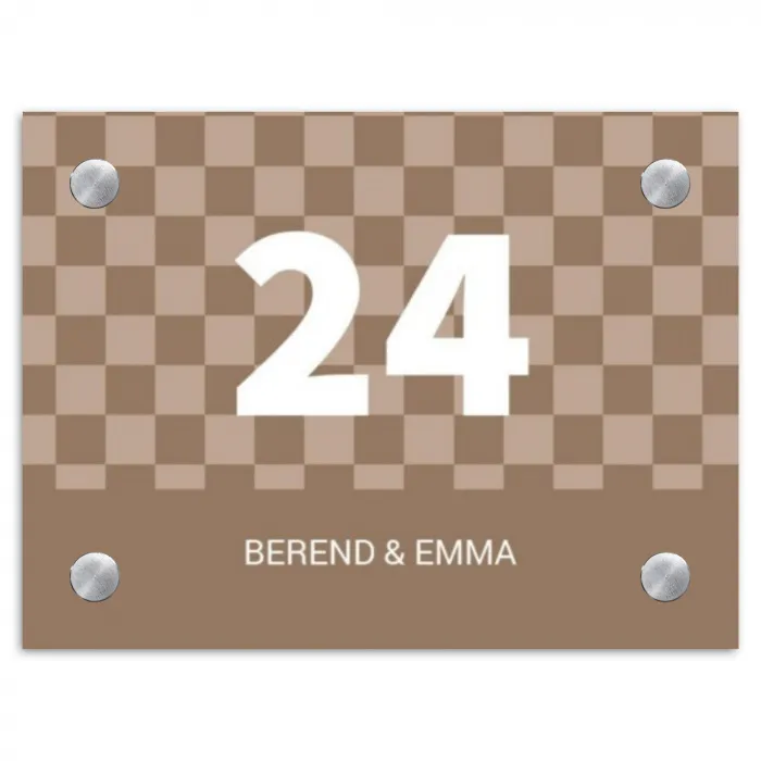 Bruine blokjes - Klassiek Naambord Rechthoek middel -3d