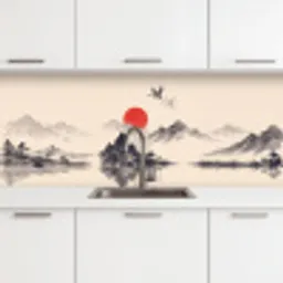 Oosters - Kraanvogels - Landschap keuken achterwand 2 middel -3d