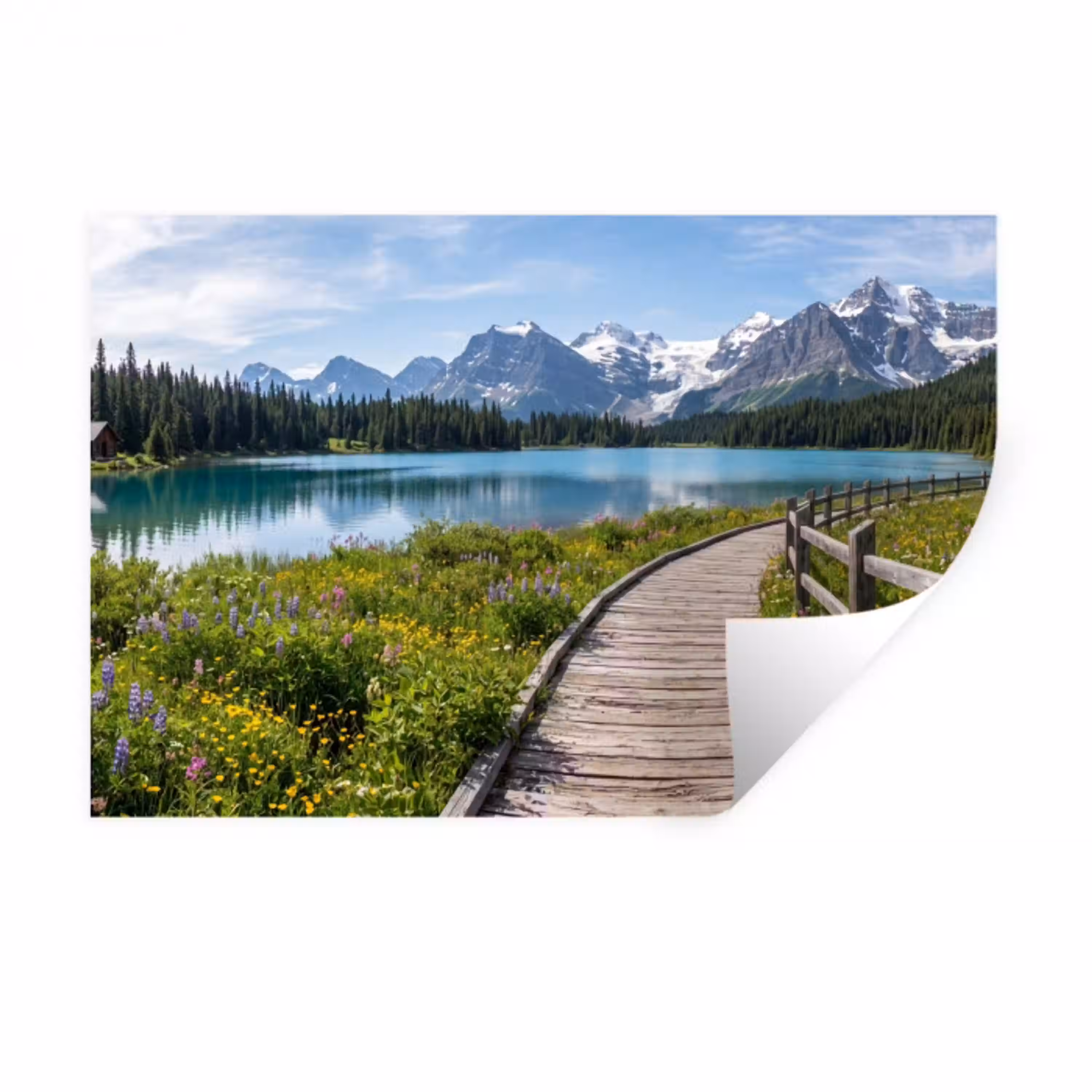 Bergen - Meer - Landschap - Blauw Muursticker klein -3d