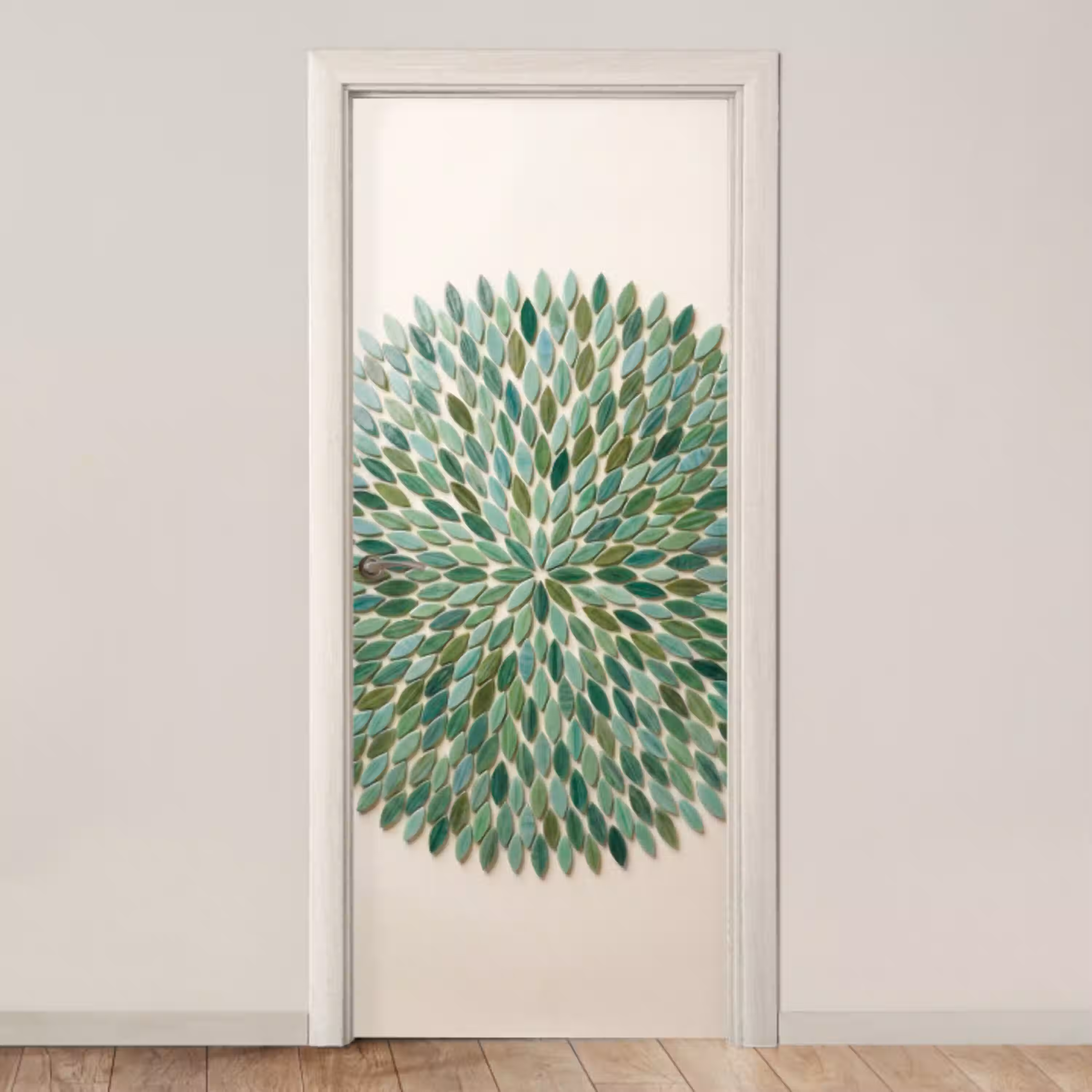 Patroon - Blad - Groen - Abstract deurposter klein -3d_beige
