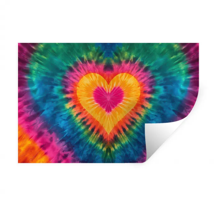 Hart - Tie Dye - Kleurrijk Muursticker klein -3d