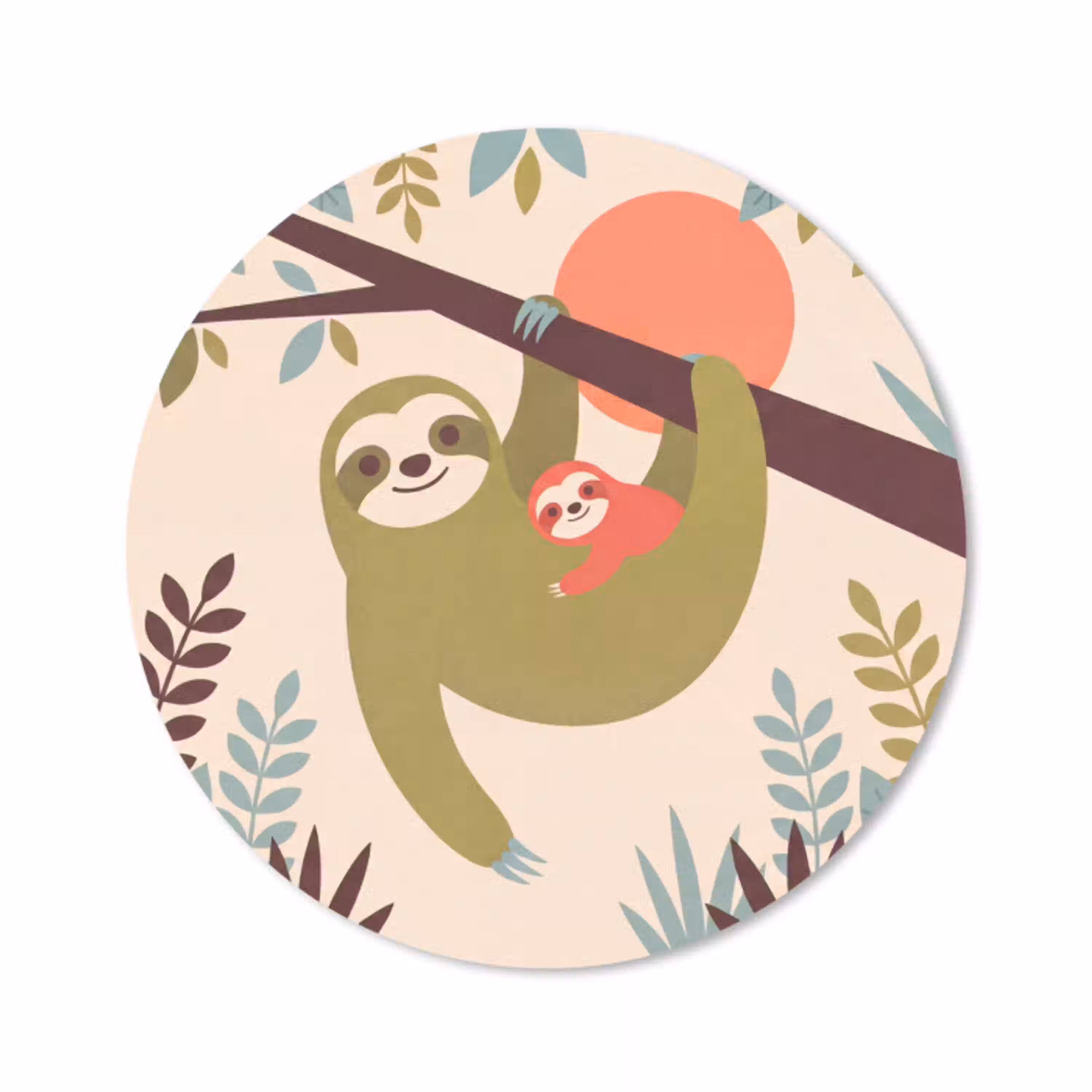 Dieren - Moeder - Baby - Natuur - Groen Muismat rond klein -3d