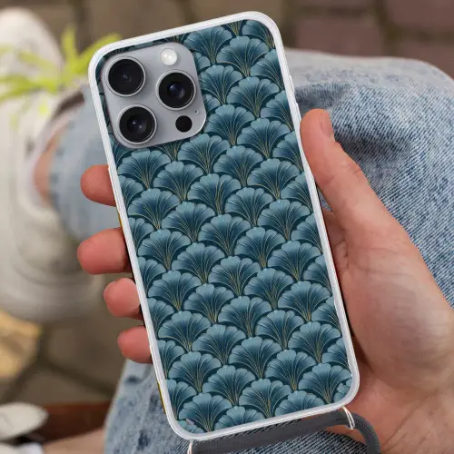 Patroon - Ginkgoblad - Blauw Hoesje iPhone 16 Pro Max met koord klein 804 -sfeer3