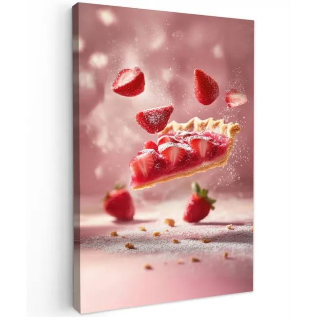 Aardbei - Taart- Eten - Roze Tuinposter op houten frame 2 cm dik klein -3d