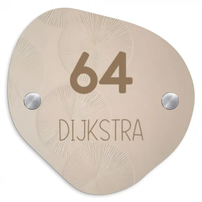 Beige reliëf lijnen - Modern Naambord Organisch klein -3d