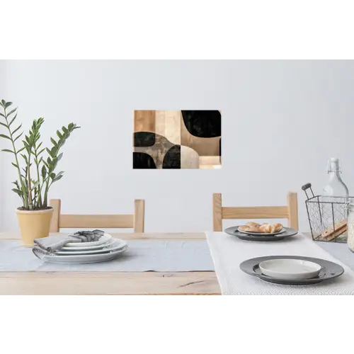 Abstract - Vlakken - Zwart - Rond Muursticker klein -eettafel