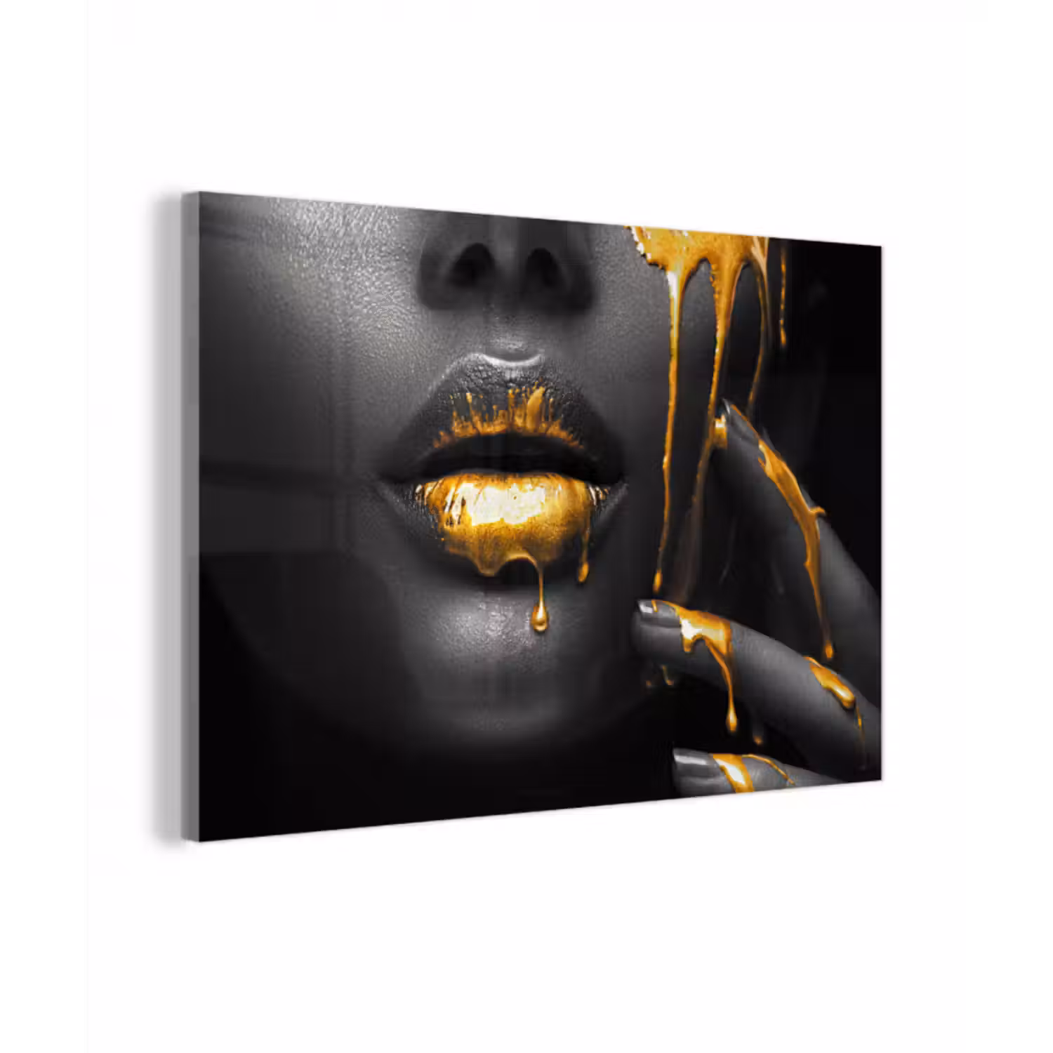 Glasbild - Frau - Schwarz - Gold - Gesicht - Lippen