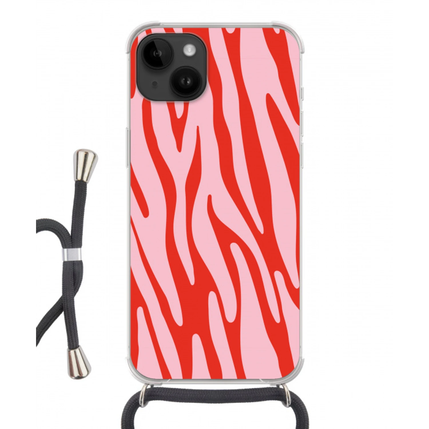 Zebraprint - Roze - Rood - Dierenprint Crossbody Case iPhone 14 middel -3d