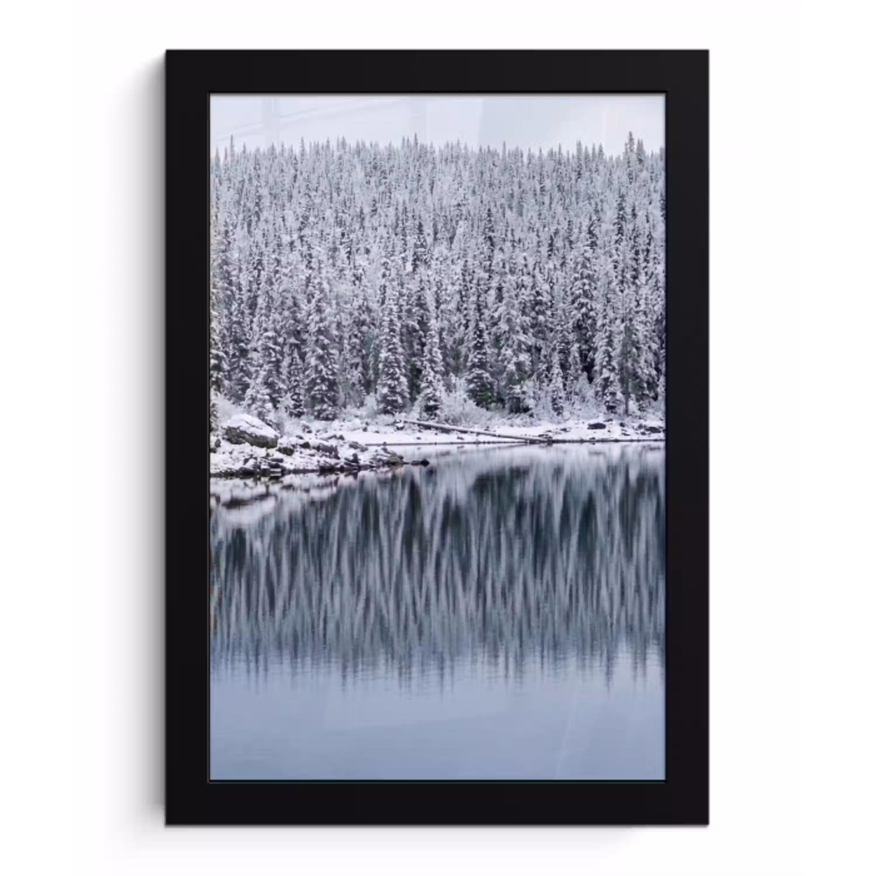 Bos - Reflectie - Meer - Winter - Serene fotolijst zwart zonder passe partout klein -3d