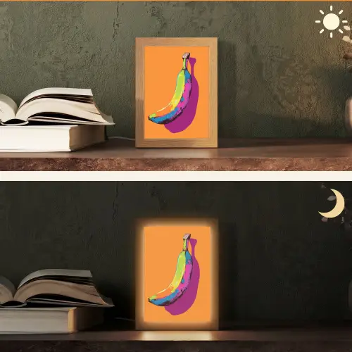 Felle kleuren - Banaan - popart Light Box met kabel (Tafellamp) klein -sfeer3