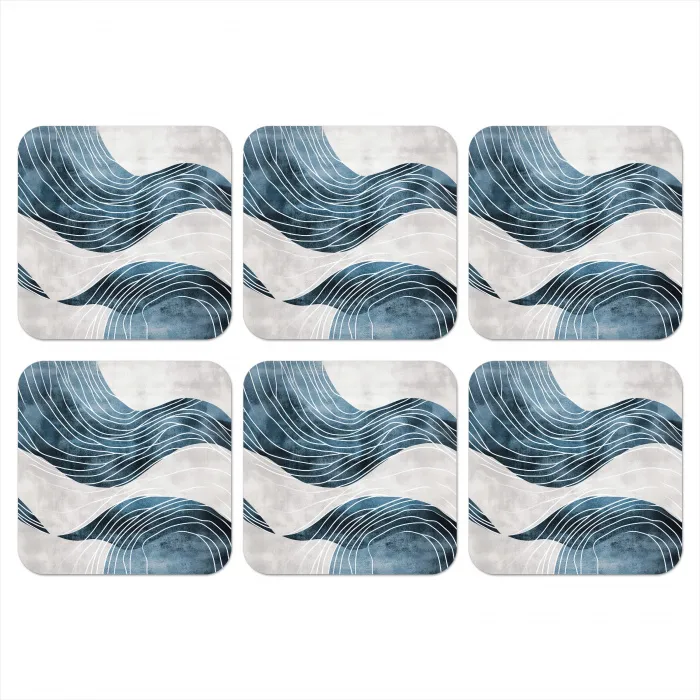 Lijnen - Golven - Abstract - Blauw onderzetter kurk middel -3d