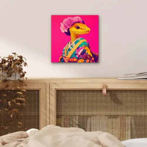 Hagedis - Bloemen - Roze - Kimono aluminium wit klein -sfeer3