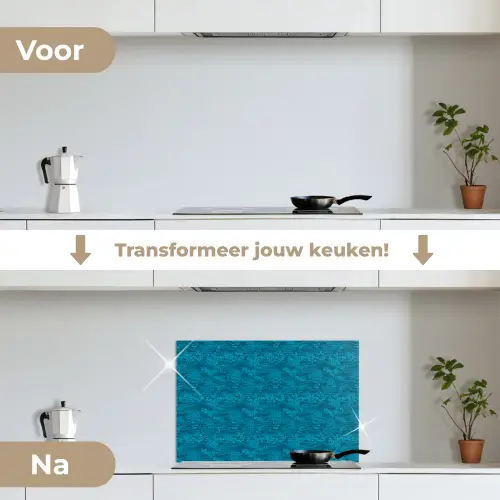 Turquoise - Heuvels - Bloemen keuken achterwand spatscherm klein 900 -voor_na_NL