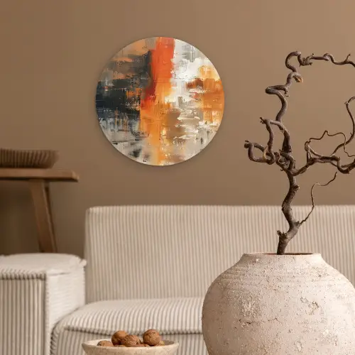 Moderne kunst - Abstract - Goud - Grijs Wandcirkel kunststof plaat 5mm dik klein -sfeer1